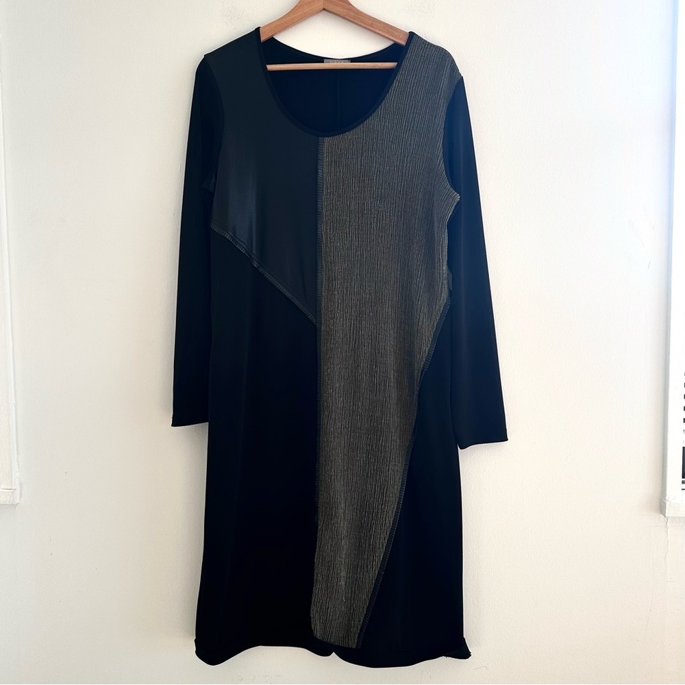 Naya Black mixed media Jersey Knit Lagenlook Dress Stretchy Minimalist